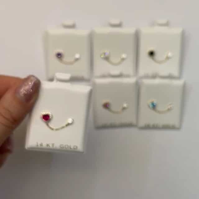 14K Real Gold CZ Halo Heart Stud Double Pierced Earrings