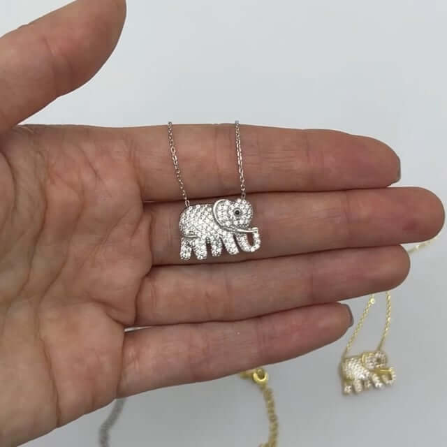 18K Gold Over Silver CZ Elephant Pendant Necklace 16"-17.5" Adjus
