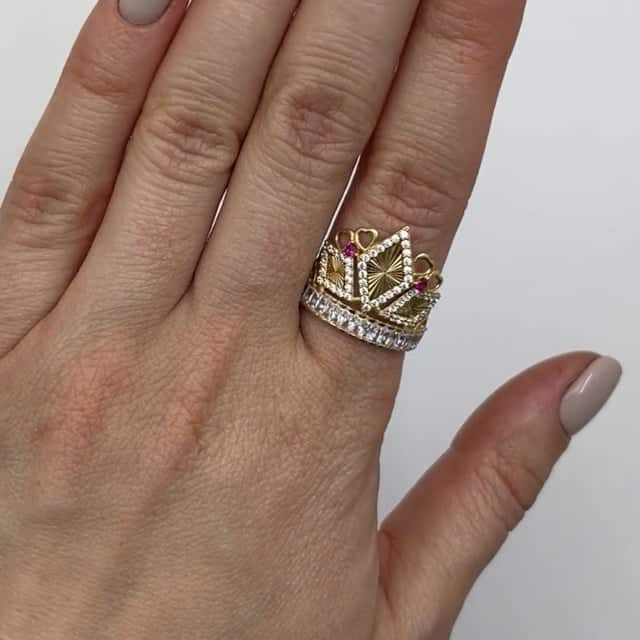 14K Gold Yellow CZ Ruby Crown Ring