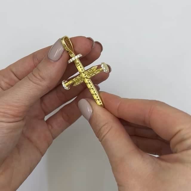 1.65CTW CZ Pave 18K Gold Over Silver Nail Cross Charm Pendant