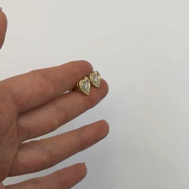 0.50CTW Real Diamond 10K Gold Yellow Rose White Heart Stud Earrings