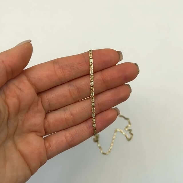Solid 14K Real Gold Tri-Color 2mm Diamond-Cut Valentino Chain Necklace 16"-20"