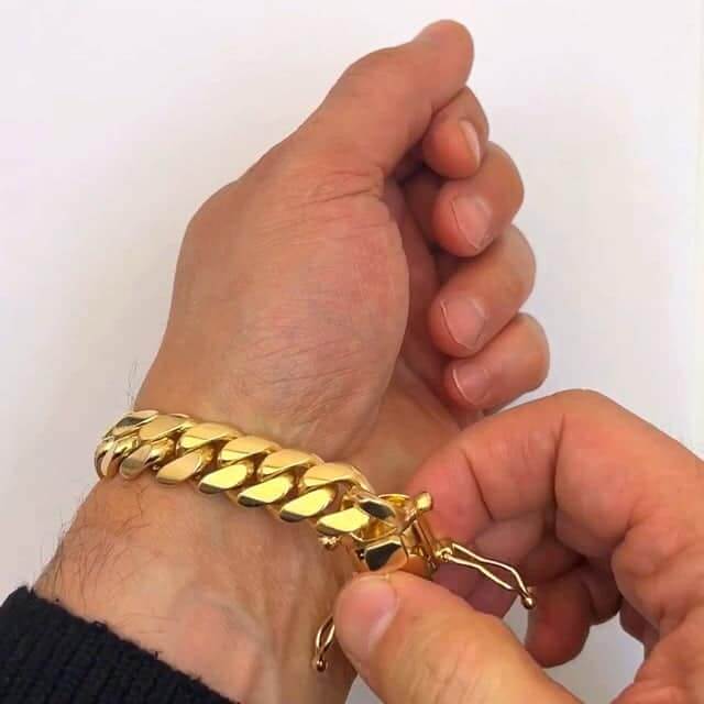 Solid 14K Gold Yellow 14mm Miami Cuban Bracelet 8.5"