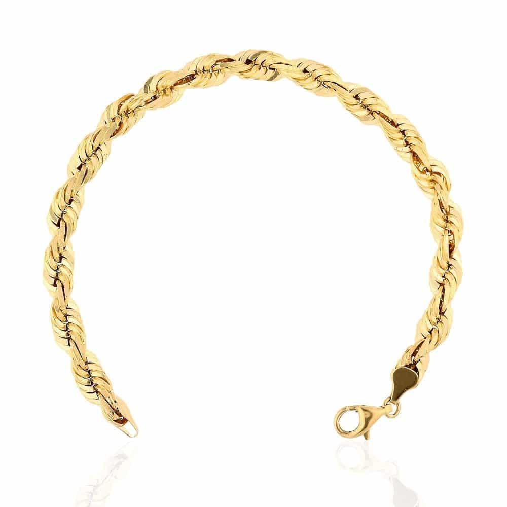 14K Yellow Gold Diamond-Cut 3mm-8mm Rope Bracelet (Solid Links) 8.5"
