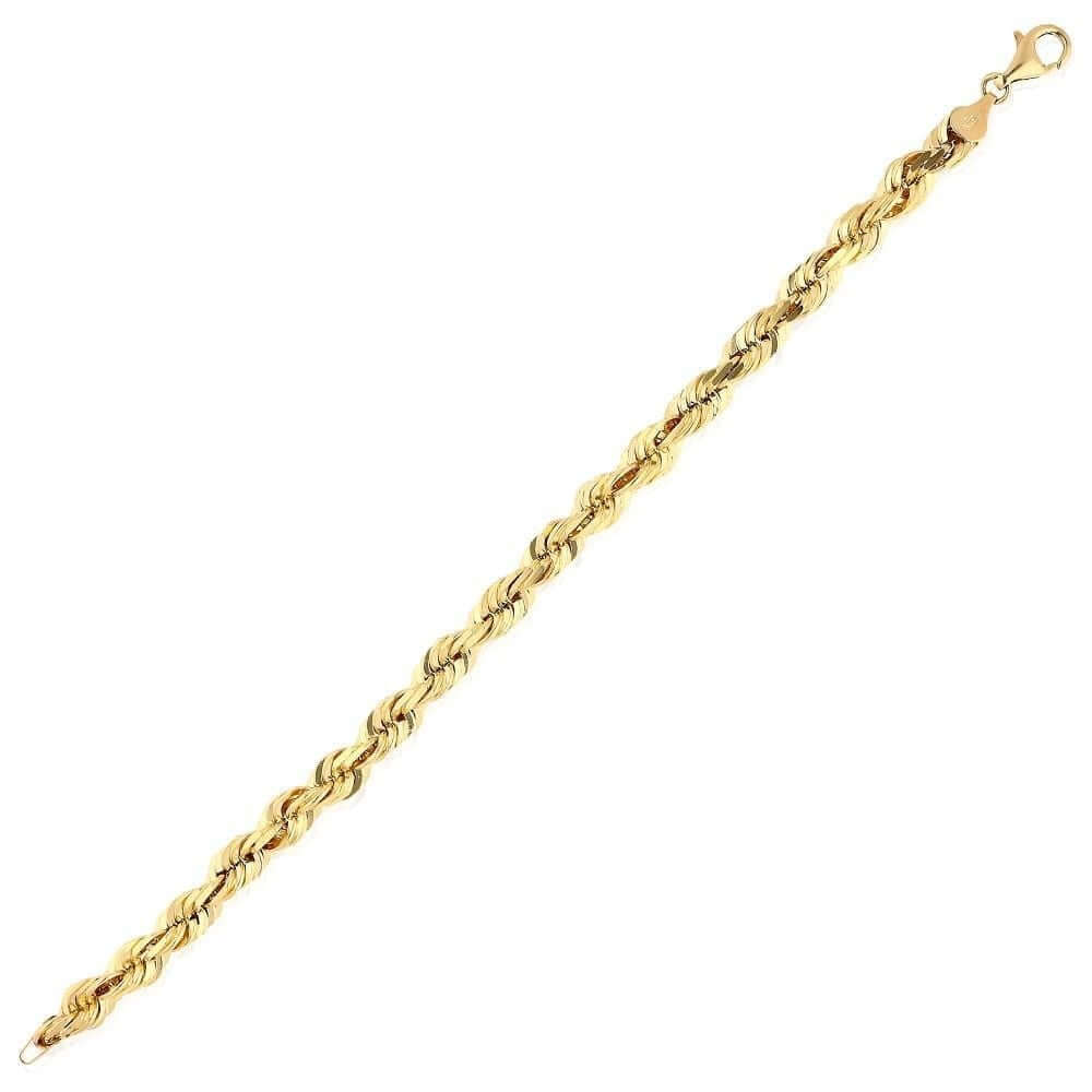 14K Yellow Gold Diamond-Cut 3mm-8mm Rope Bracelet (Solid Links) 8.5"