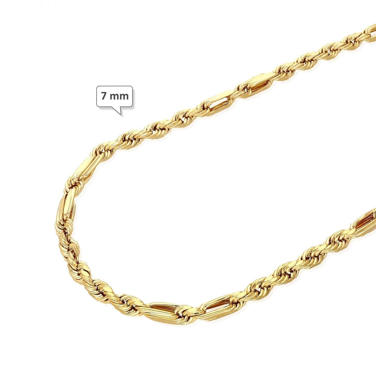 10K Solid Gold Diamond-Cut 4-8mm Milano Hollow Figaro Rope Chain Necklace 20-32"