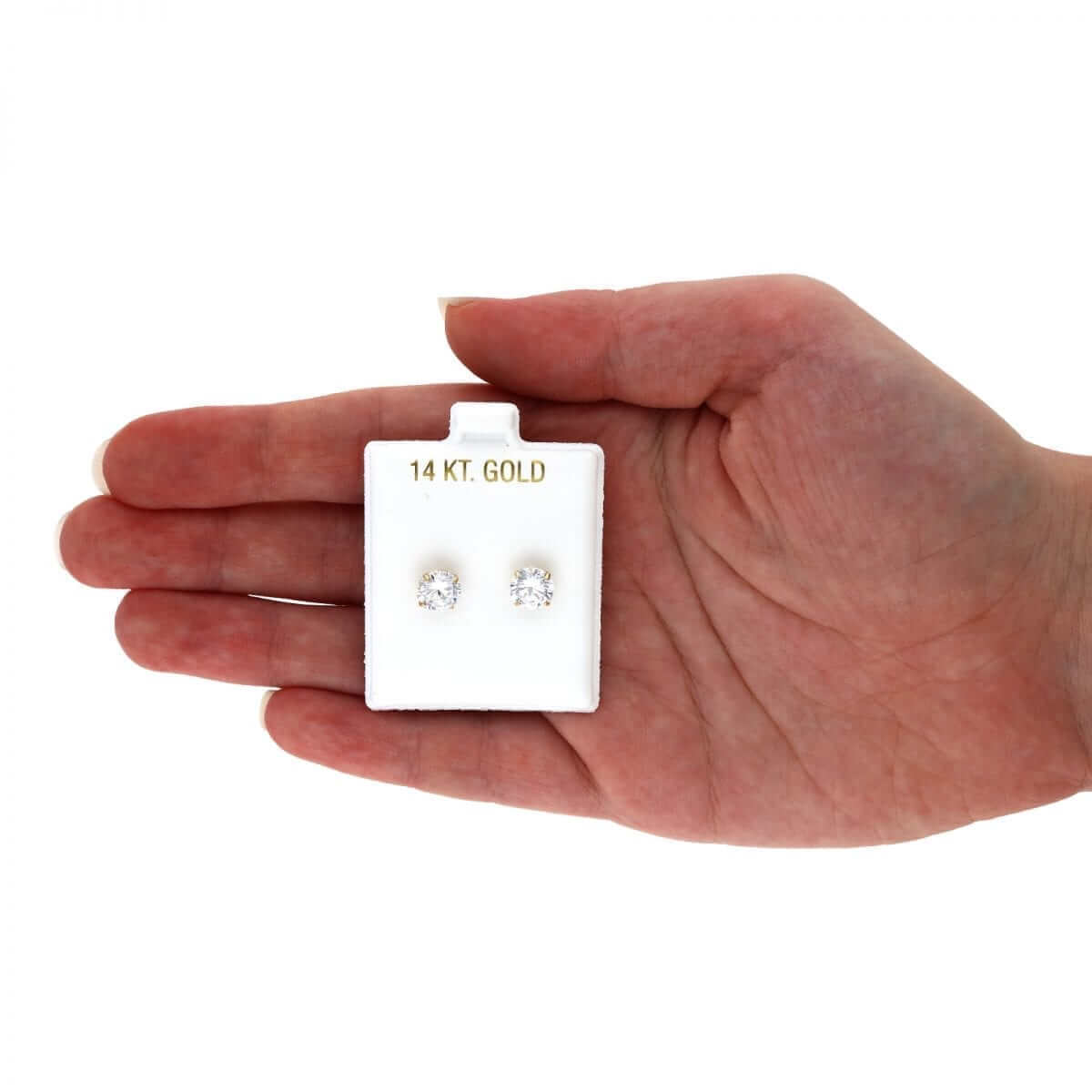 Real 14K Gold CZ Stud Screw Back Earrings 0.10Ct-4Ct