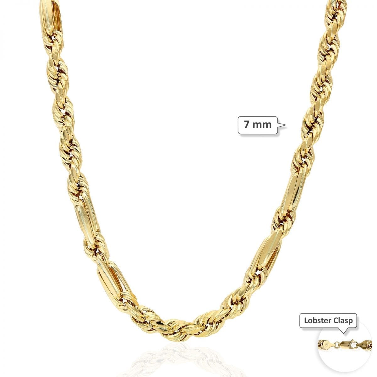 10K Solid Gold Diamond-Cut 4-8mm Milano Hollow Figaro Rope Chain Necklace 20-32"