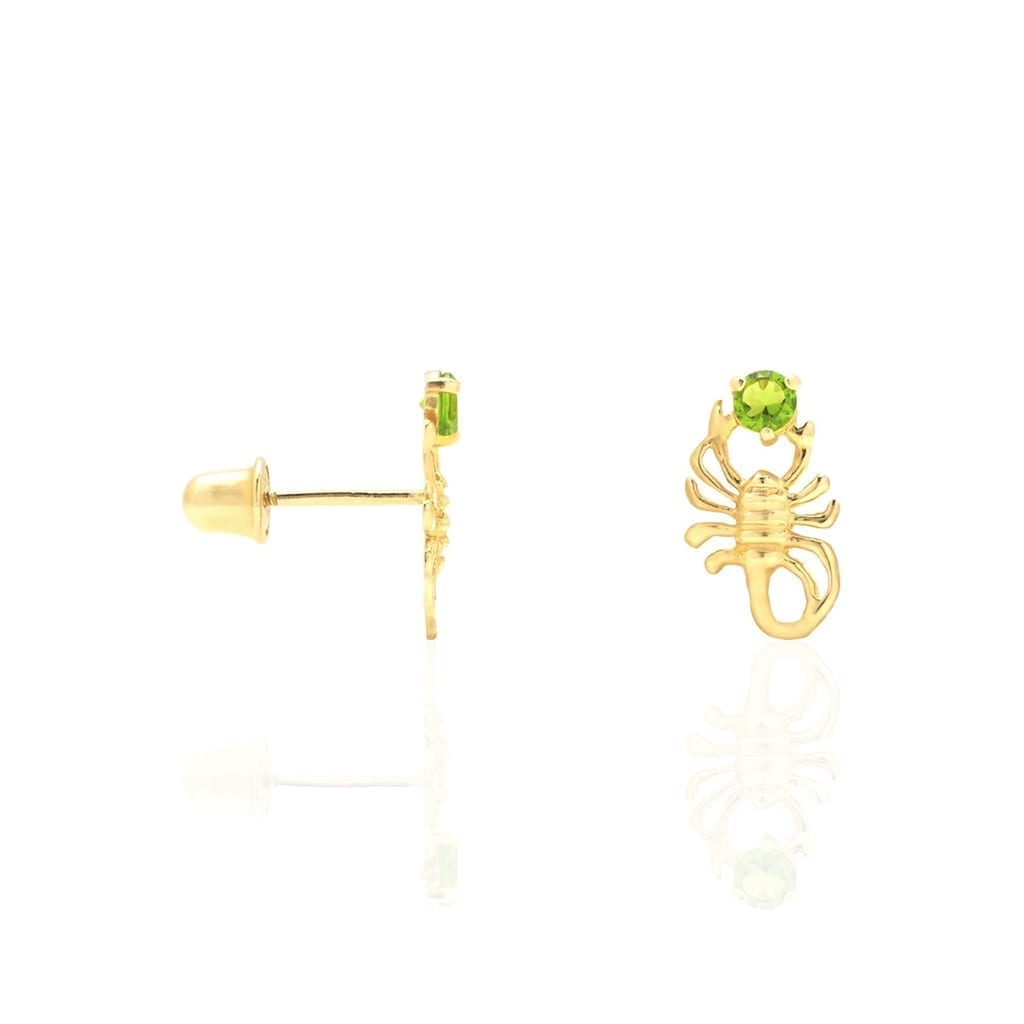 14K Yellow Gold Round Simulated Birthstone Scorpion Screw Back Stud Earrings