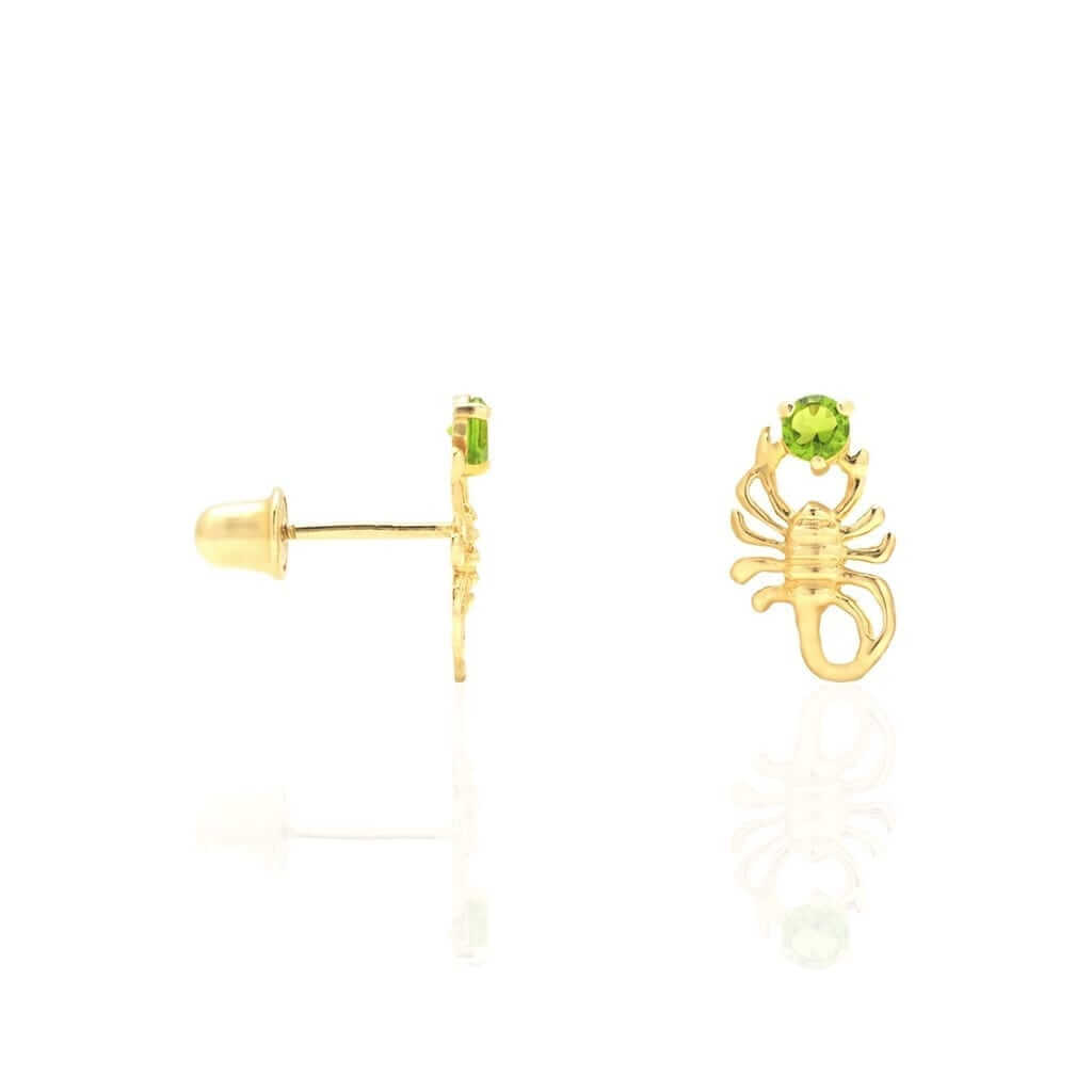 14K Yellow Gold Round Birthstone Scorpion Screw Back Stud Earrings