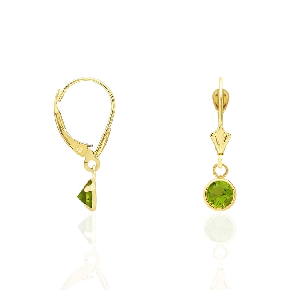 14k Yellow Gold Round Bezel Simulated Birthstone Drop Leverback Earrings
