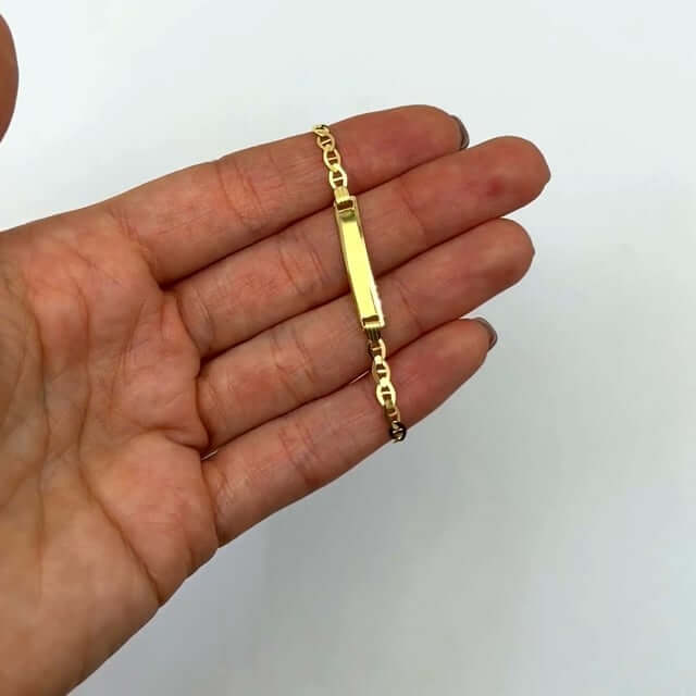 Engravable Kid's 10K Gold Yellow Anchor Mariner Customize Bar ID Bracelet 5.5"