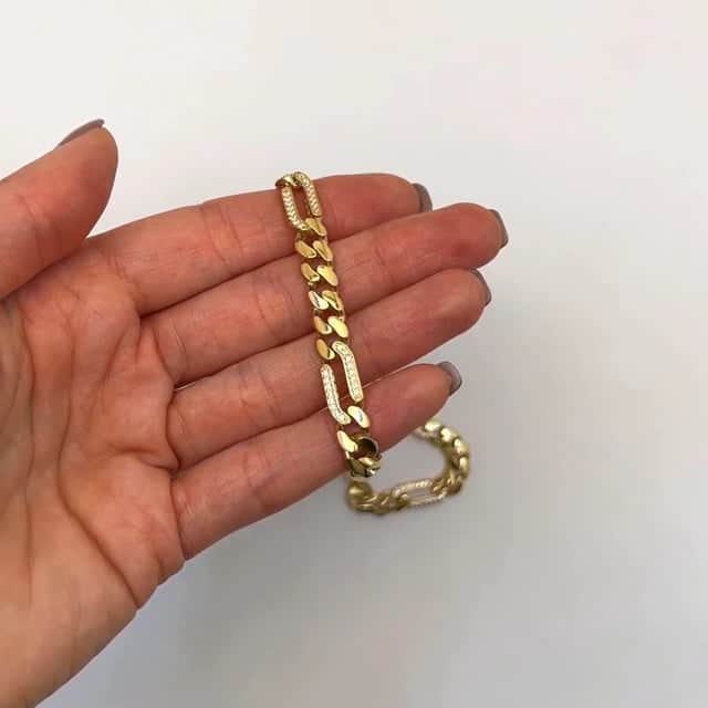 14K Gold CZ 7mm Figaro Miami Cuban Chain Necklace 16"-18"