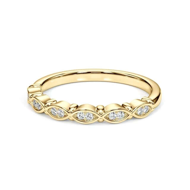 0.10CTW Real Diamond 14K Gold Yellow Marquise Stackable Engagement Ring Band