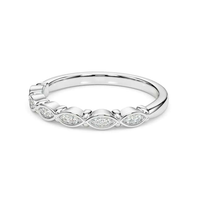 0.10CTW Real Diamond 14K Gold White Marquise Stackable Engagement Ring Band