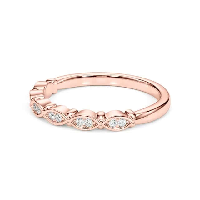 0.10CTW Real Diamond 14K Gold Rose Marquise Stackable Engagement Ring Band