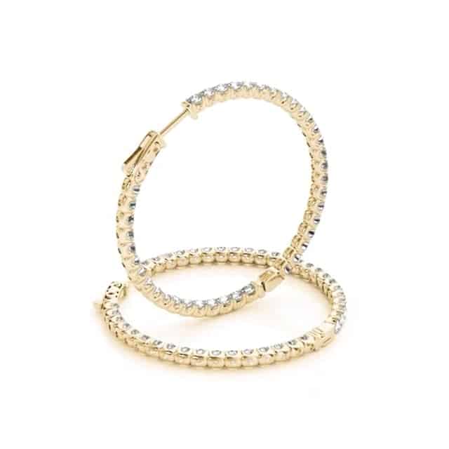 1CTW Lab-Grown Diamond 14K Gold Inside Outside Huggie Hoop Earrings 20mm