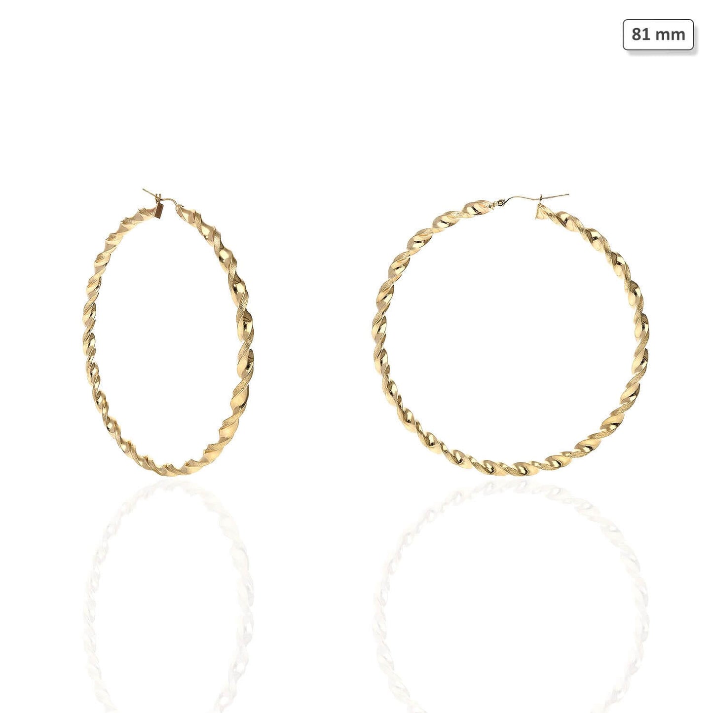 10K Yellow Gold Twisted Tube 4.5mm Diamond-Cut Textured Hoop Earrings 52mm-81mm