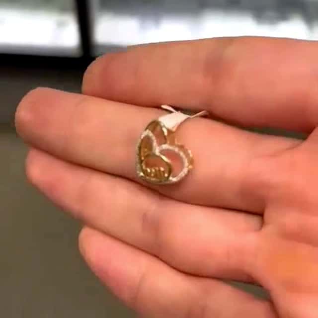 0.10CTW Natural Diamond 10K Yellow Gold Double Heart Mom Sliding Pendant 0.62"