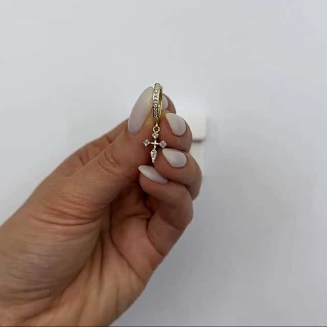 .17CTW Real Diamond 10K Gold Yellow White Rose Cross Hoop Earrings