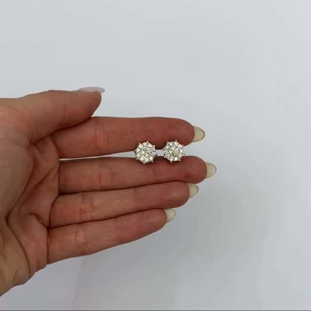 .85CTW Real Diamond 10K Gold Yellow White Round Octagon Cluster Stud Earrings