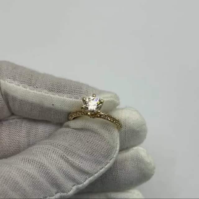 1.50CTW Real Diamond Pave 18K Gold Yellow Diamond-Prong Engagement Ring