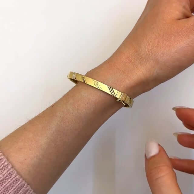 10K Gold Yellow 5mm Diamond-Cut Bangle Bracelet 6.75"