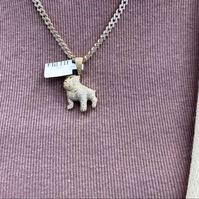 1.50CTW Real Diamond 10K Yellow Gold Ruby Eyes Frenchie Bulldog Charm Pendant