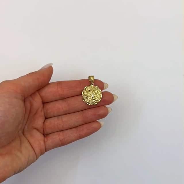 10K Yellow Gold Round Nugget Pendant 1.1"