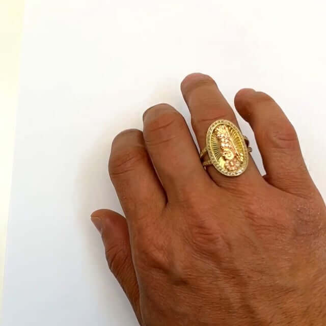 10K Gold Yellow Rose CZ Oval Religious Saint Jude Ring