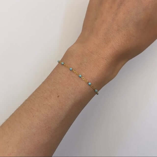 14K Gold Yellow Turquoise Beaded Piatto Bracelet 6.5"-7.5" Adjustable