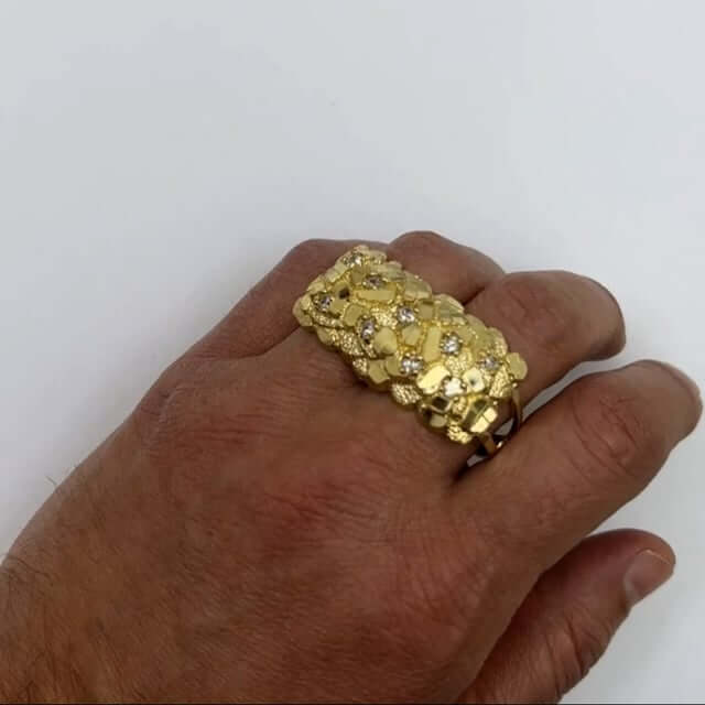 10K Real Gold CZ Nugget Two-Finger Ring