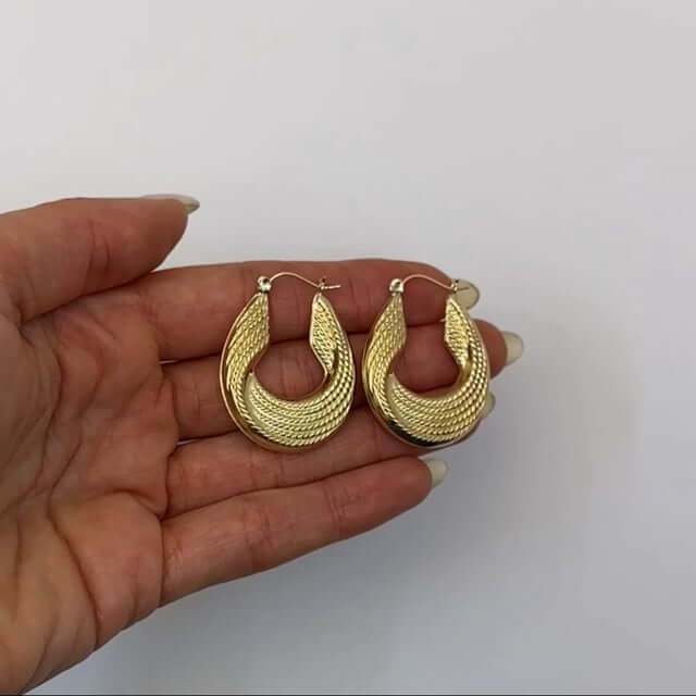 10K Yellow Gold Woven Ropes Textured Hoop Earrings 35mm