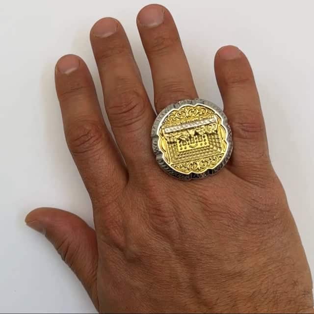 10K Gold Two-Tone Yellow White Diamond Cut Last Supper Signet Ring