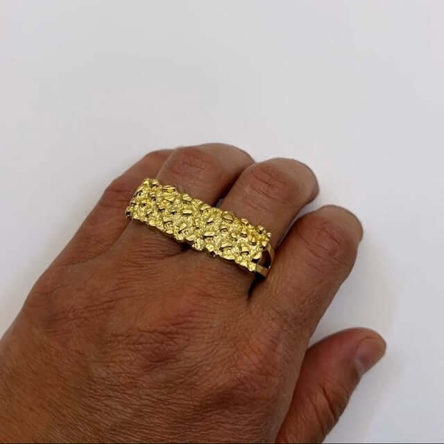 10K Yellow Gold Nugget Pattern Two-Finger Ring
