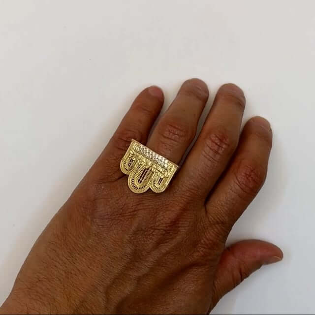 10K Gold Yellow CZ Last Supper With Arches Ring