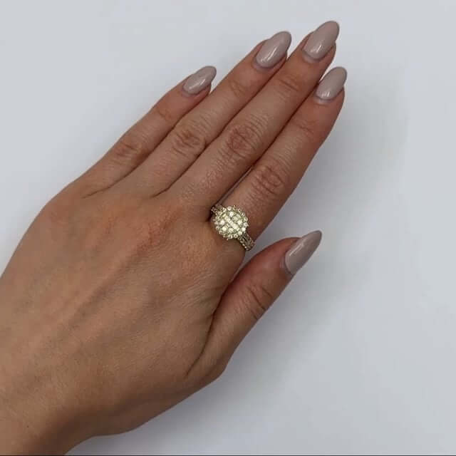 10K Gold Yellow CZ Baguette Round Cocktail Ring
