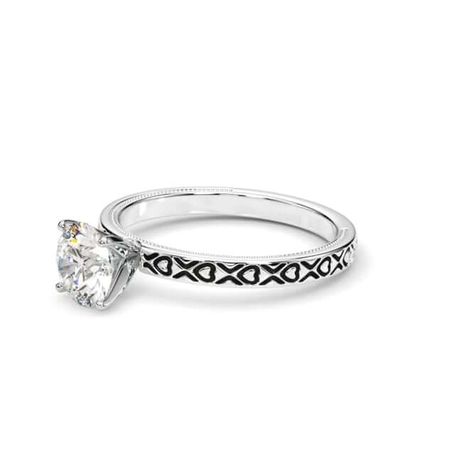 1CT Lab-Grown Diamond 18K Gold White Hearts X Ornaments Engagement Ring