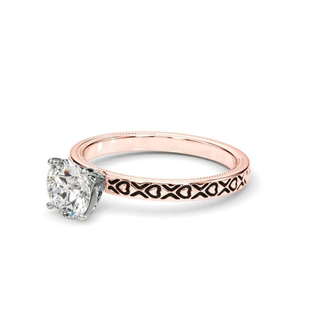 1CT Lab-Grown Diamond 18K Gold Rose Hearts X Ornaments Engagement Ring