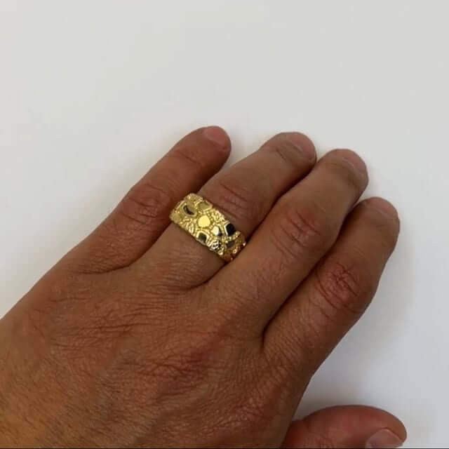 14K Real Gold 11mm Nugget Band Ring