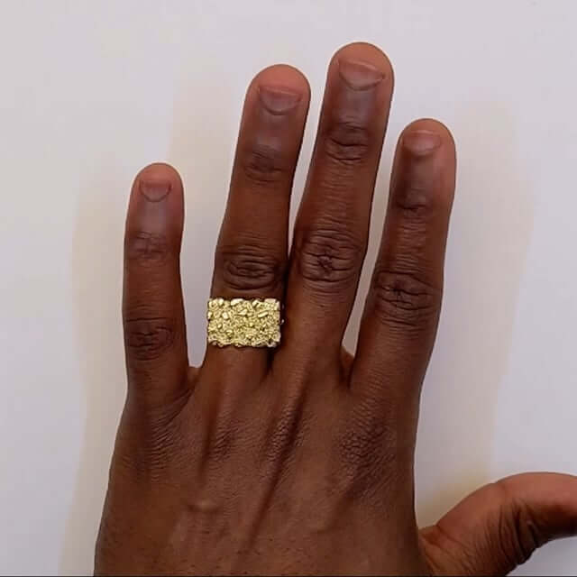 10K Gold Textured Rectangle Nugget Signet Ring