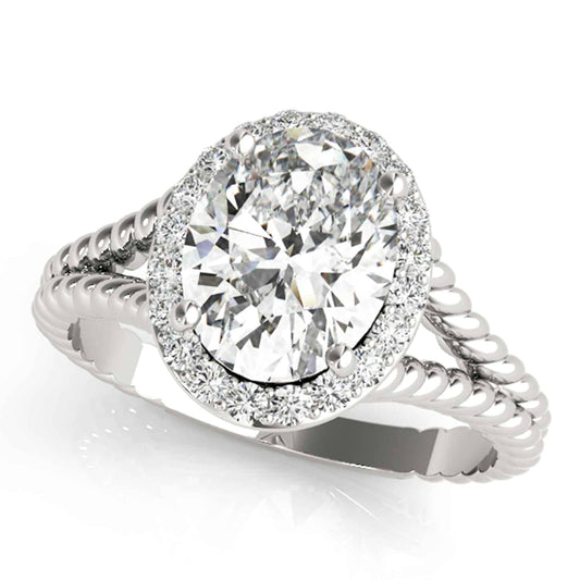 2.25CTW Natural Diamond Moissanite 14K Gold White Rope Oval Halo Engagement Ring