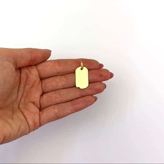 Engravable 14K Real Gold Notched Personalized Dog Tag Pendant 1.1"