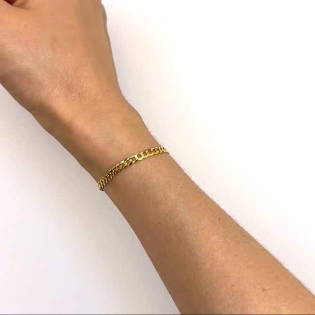 Solid 14K Real Gold Yellow 3.5mm Cuban Bracelet 7"