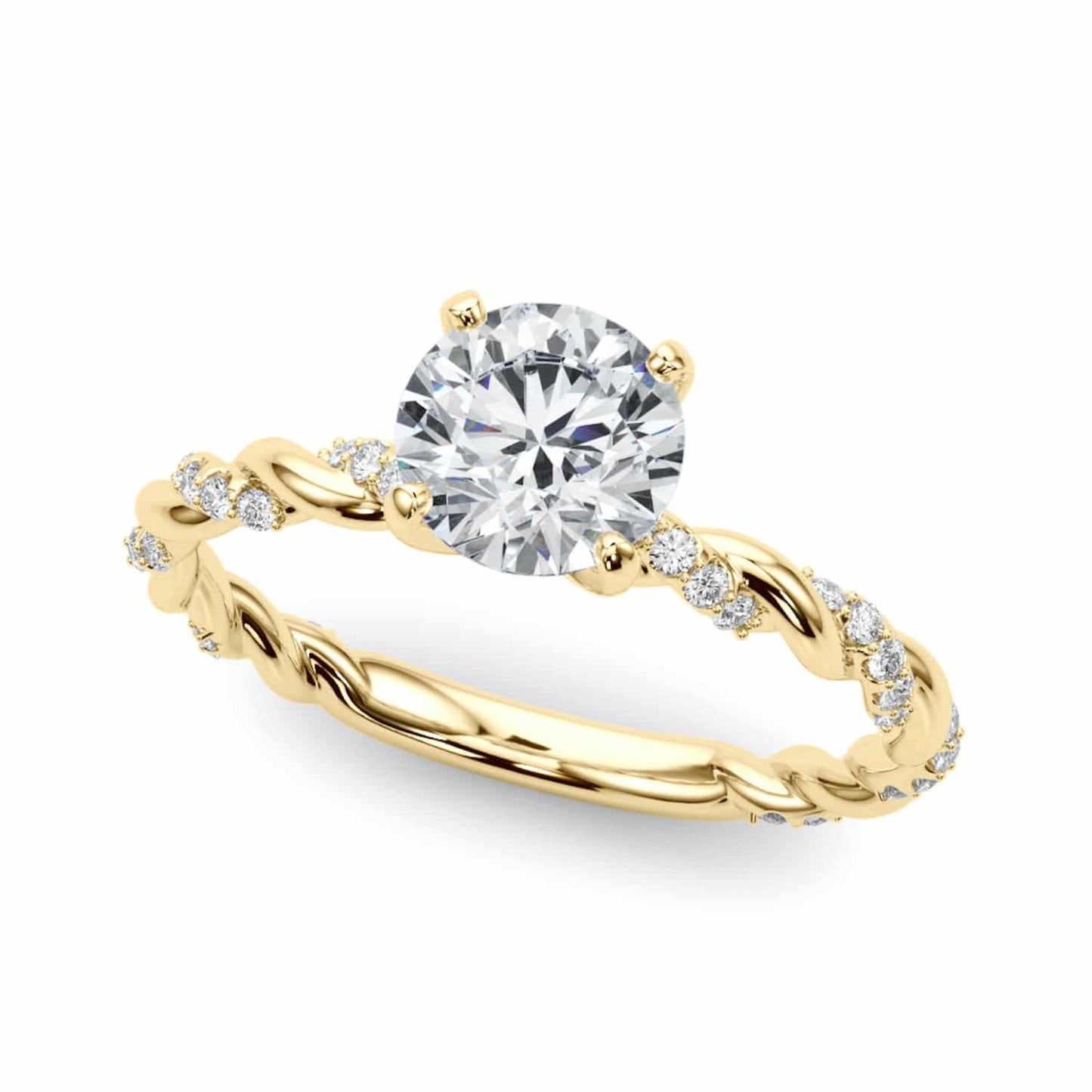 1.2CTW Real Diamond and Moissanite 18K Gold Twisted Shank Engagement Ring