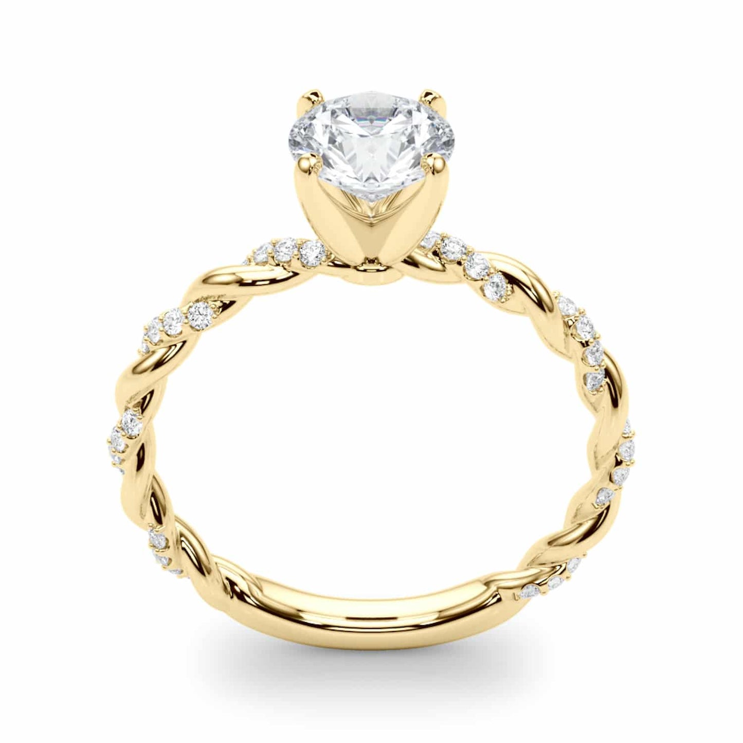 1.2CTW Real Diamond and Moissanite 18K Gold Twisted Shank Engagement Ring
