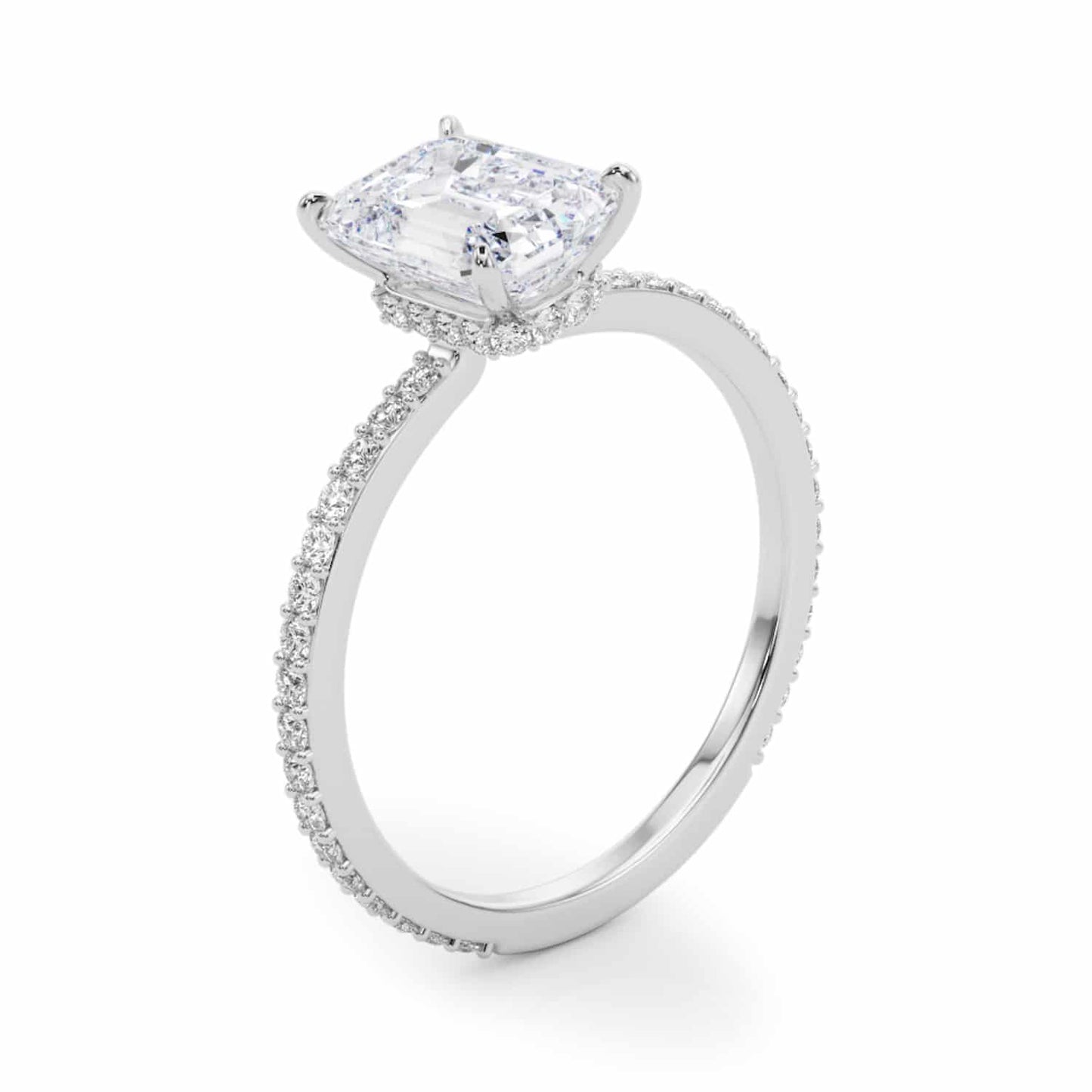 1.25CTW Lab-Grown Diamond Emerald Cut 18K Gold White Hidden Engagement Ring