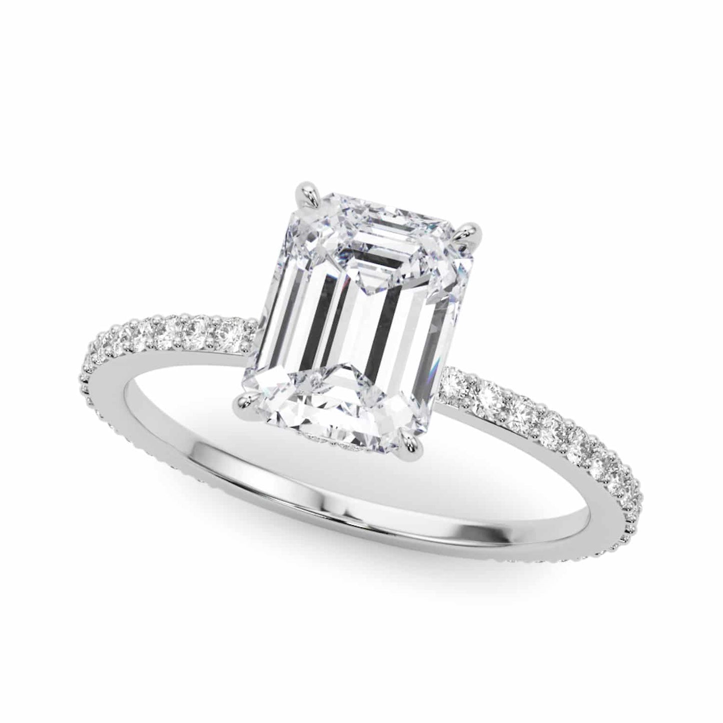 1.25CTW Lab-Grown Diamond Emerald Cut 18K Gold White Hidden Engagement Ring