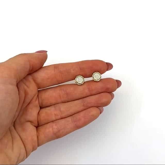 0.25CTW Real Diamond 10K Yellow Gold Round Cluster Stud Earrings