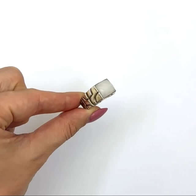 925 Sterling Silver Faceted White Agate Nugget Signet Ring